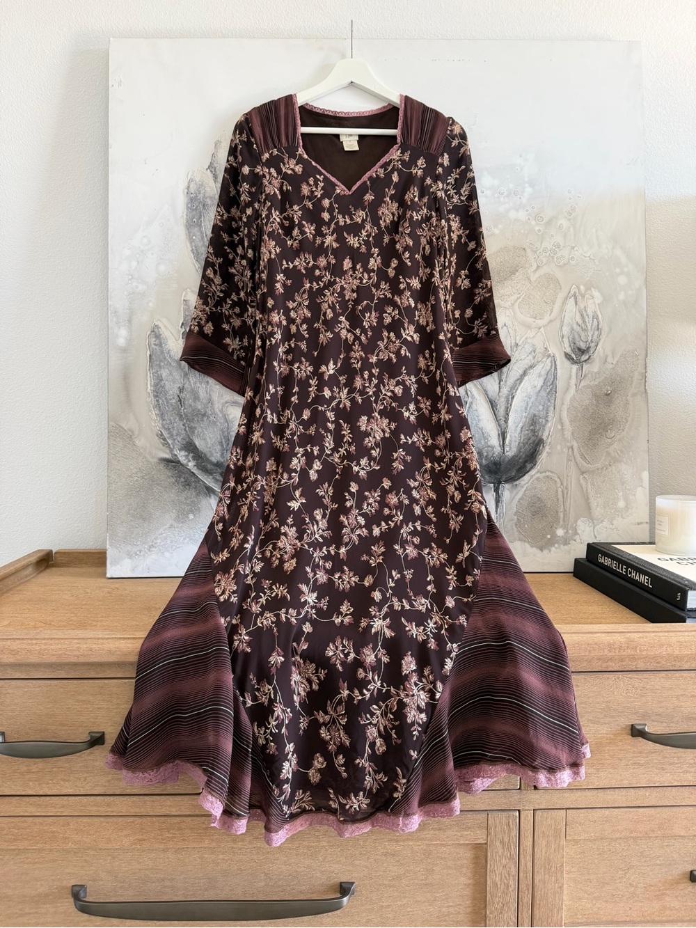 J. Jill Plum Floral Maxi Dress with Striped Panels